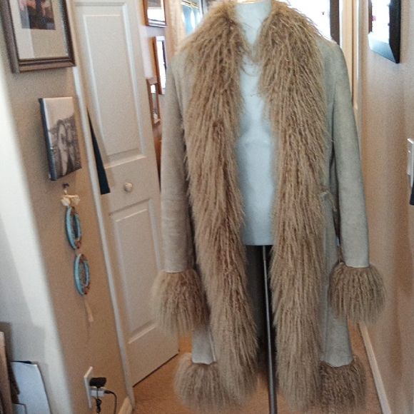 Mango Jackets & Blazers - Mango Beige/Tan Faux Fur Trim Teddy Coat